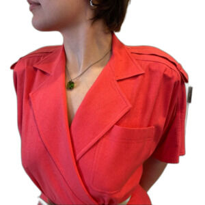 Vintage 80s SILK Leslie Fay Dress/Belt CORAL Wrap Skirt Office Siren Pockets 10